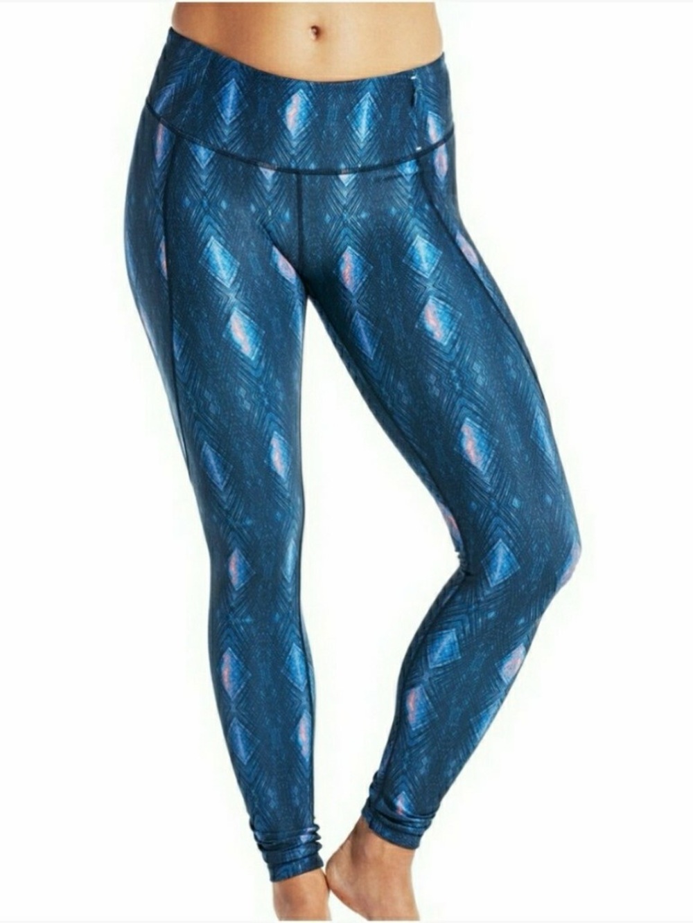 CALIA Blue Patterned High-Waist Ruched Ankle 28" Leggings (L)